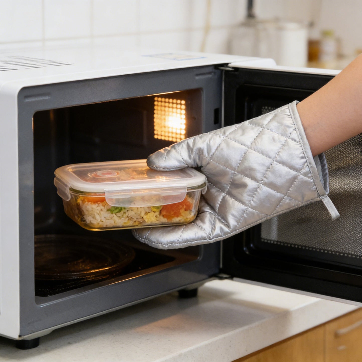 Silver Heat-Resistant Oven Mitt, Thickened Microwave & Baking Glove