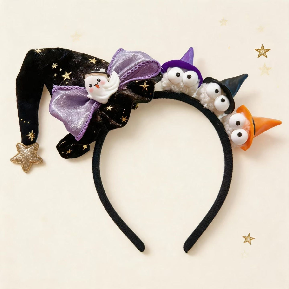 Halloween Witch Hat Headband with Bow and Funny Eyes,