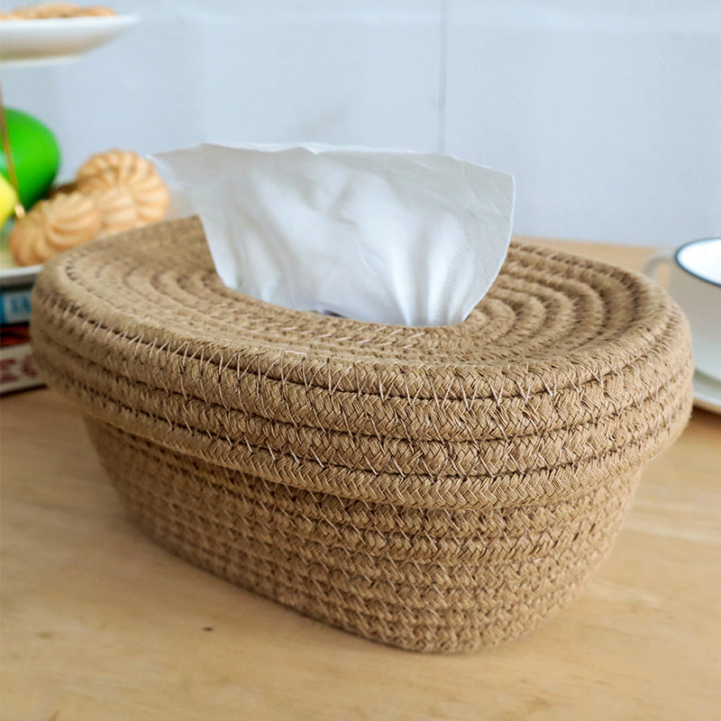 Woven Cotton Rope Tissue Box, Nordic Desktop Storage Basket