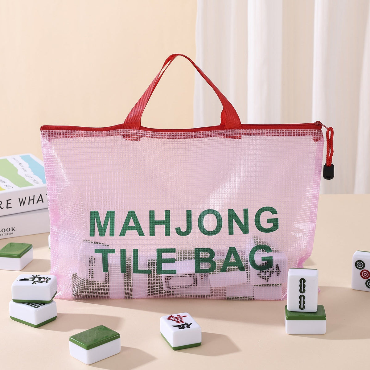 Polyester Mahjong Tile Storage Bag – Large Capacity Zippered Carrying Tote