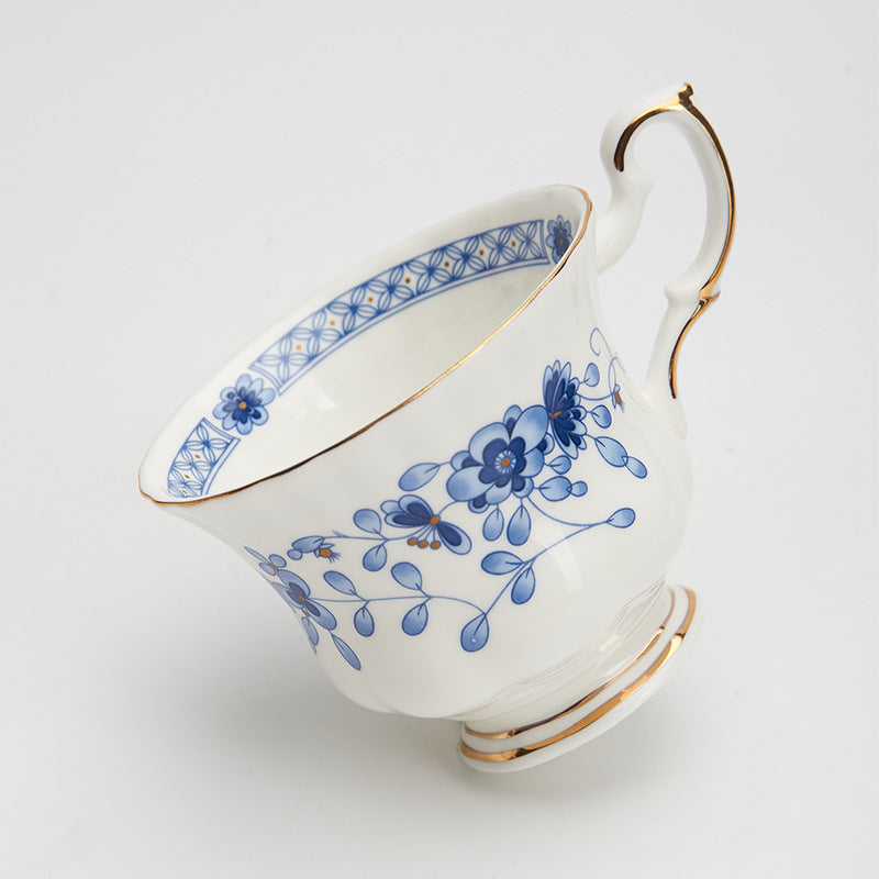 Luxury Porcelain Coffee Set – Blue Floral & Gold Trim Cups for Tea & Coffee