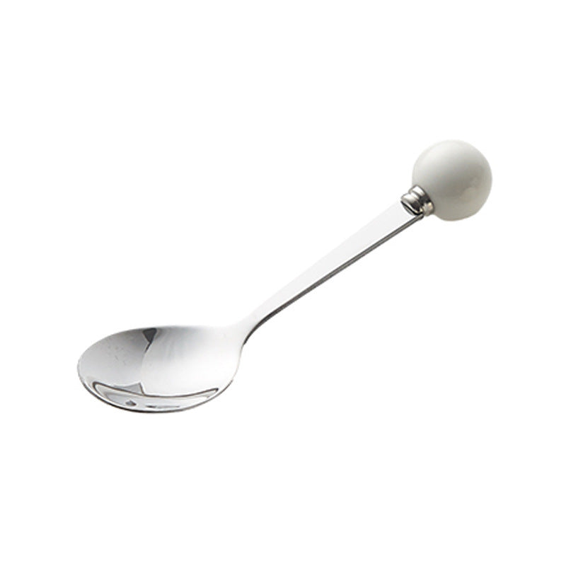 Ceramic Dessert Spoon and Fork Set with Holder – 5-Piece Mini Flatware Set