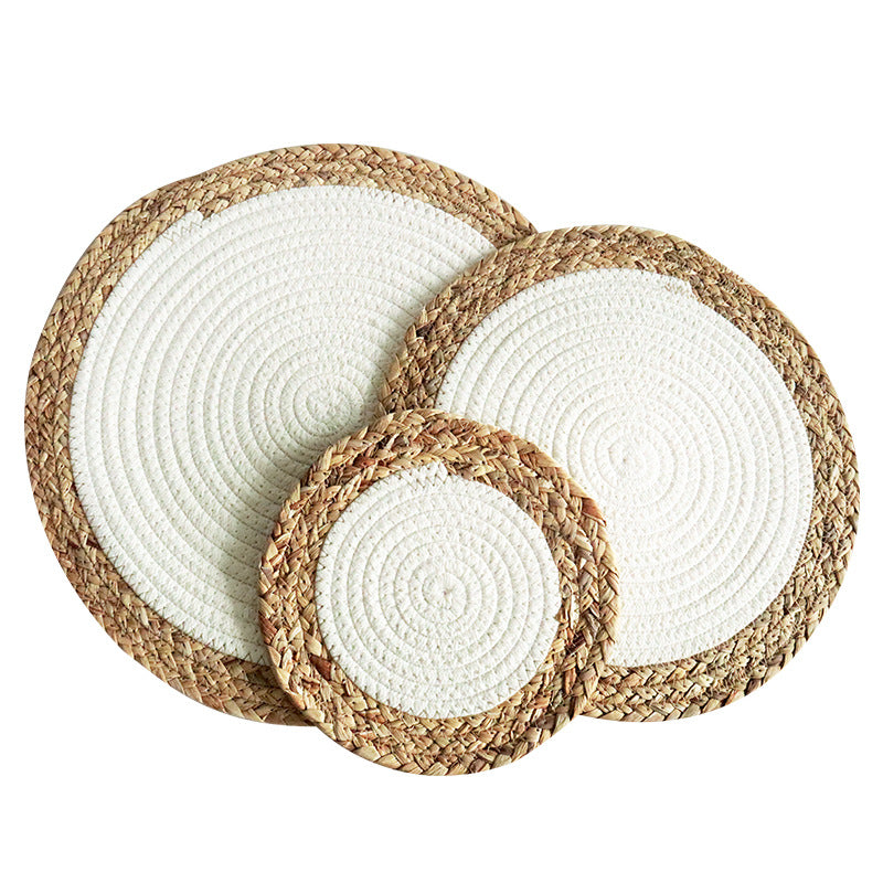 Handwoven Seagrass & Cotton Rope Trivet, Round Heat Resistant Pot Holder, Table Mat & Coaster
