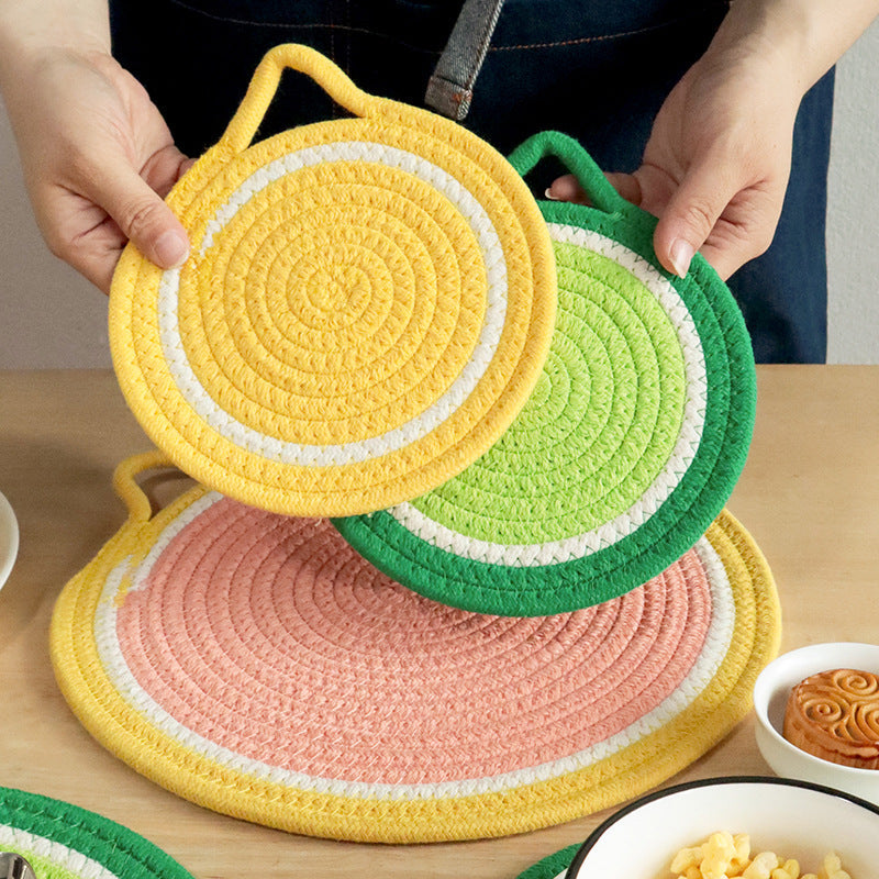 Fruit-Themed Cotton Rope Trivet, Round Heat Resistant Placemat, Coaster & Hanging Pot Holder