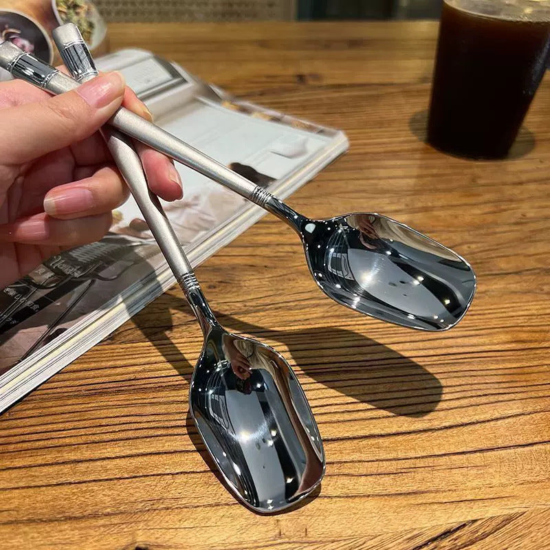 Modern Stainless Steel Spoon – Square Bowl Coffee & Dessert Spoon with Matte Handle for Home, Café & Dining