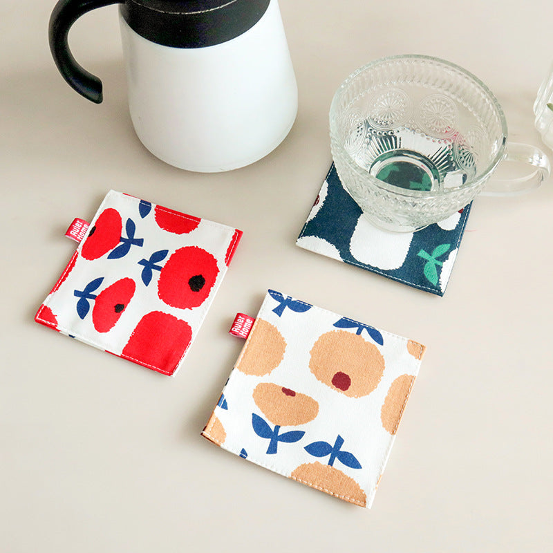 Countryside Floral Print Double Layer Square Fabric Coaster, Heat Resistant Mug and Tea Cup Mat