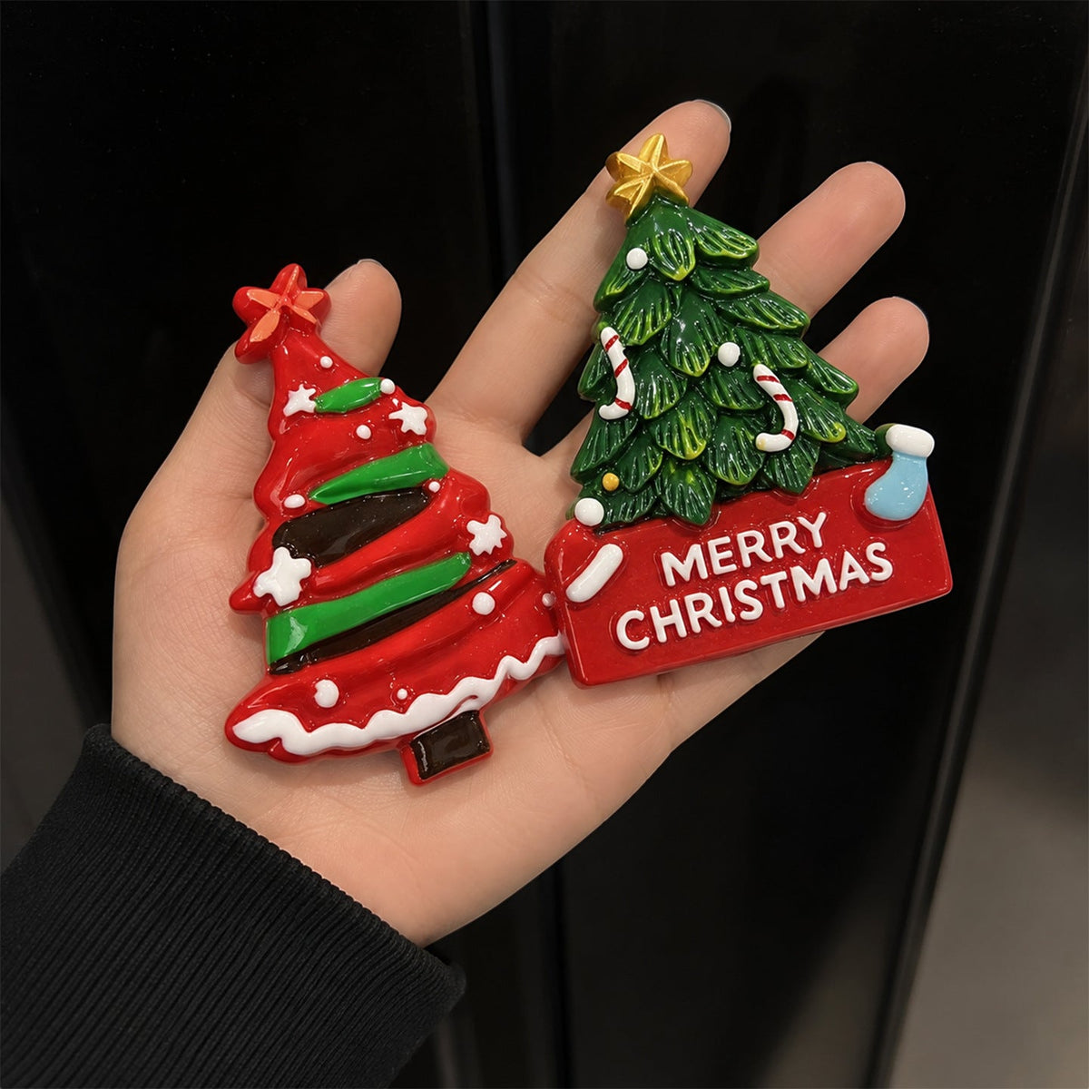 Christmas Resin Refrigerator Magnets – Cute Holiday Tree & Wreath Fridge Magnet Decorations, Festive Kitchen Decor Gift for Christmas Season