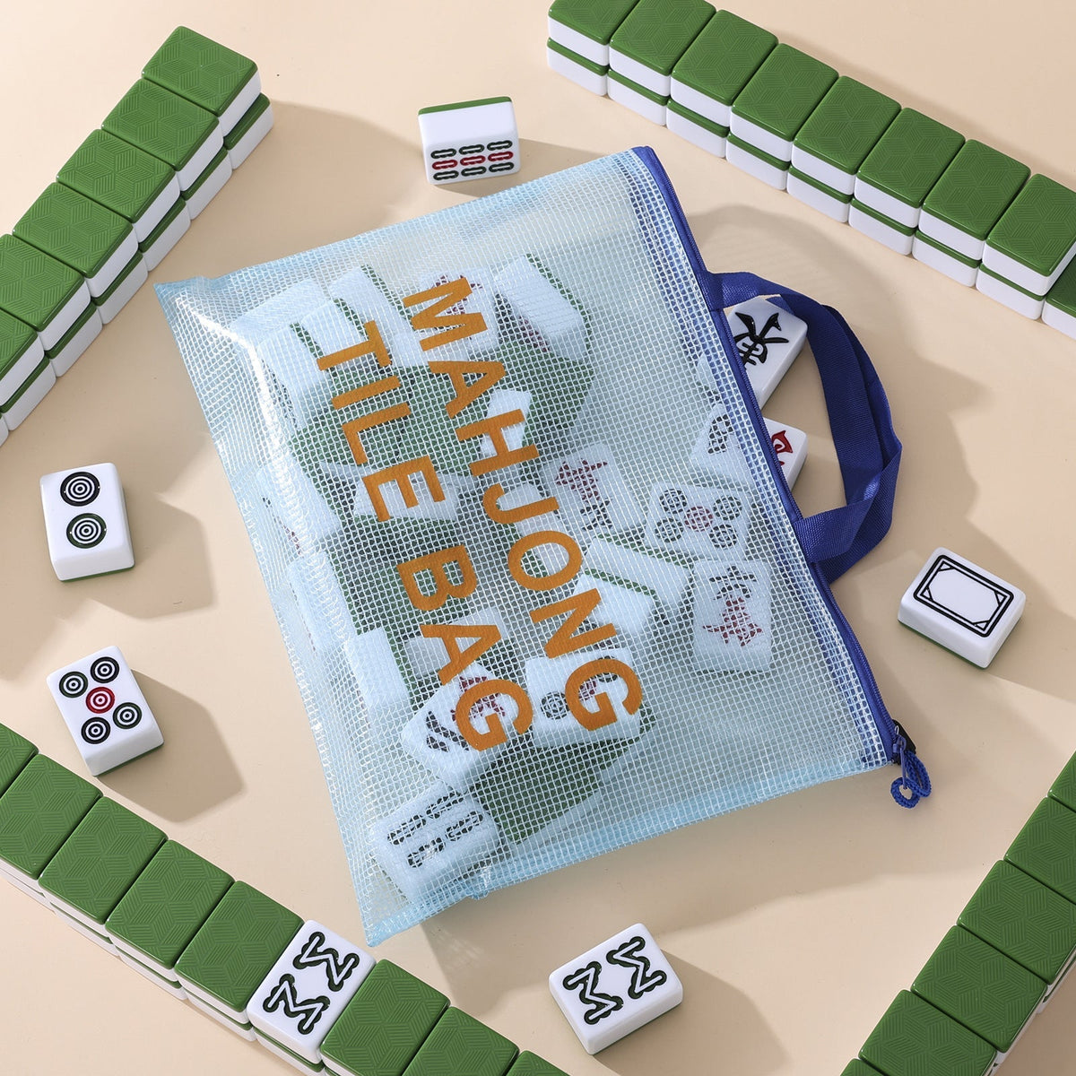 Polyester Mahjong Tile Storage Bag – Large Capacity Zippered Carrying Tote