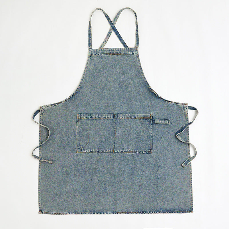 Denim Apron for Kitchen, Adjustable Multipurpose Work Apron with Pockets for Cooking, Gardening, Painting, Crafting, and Café Use