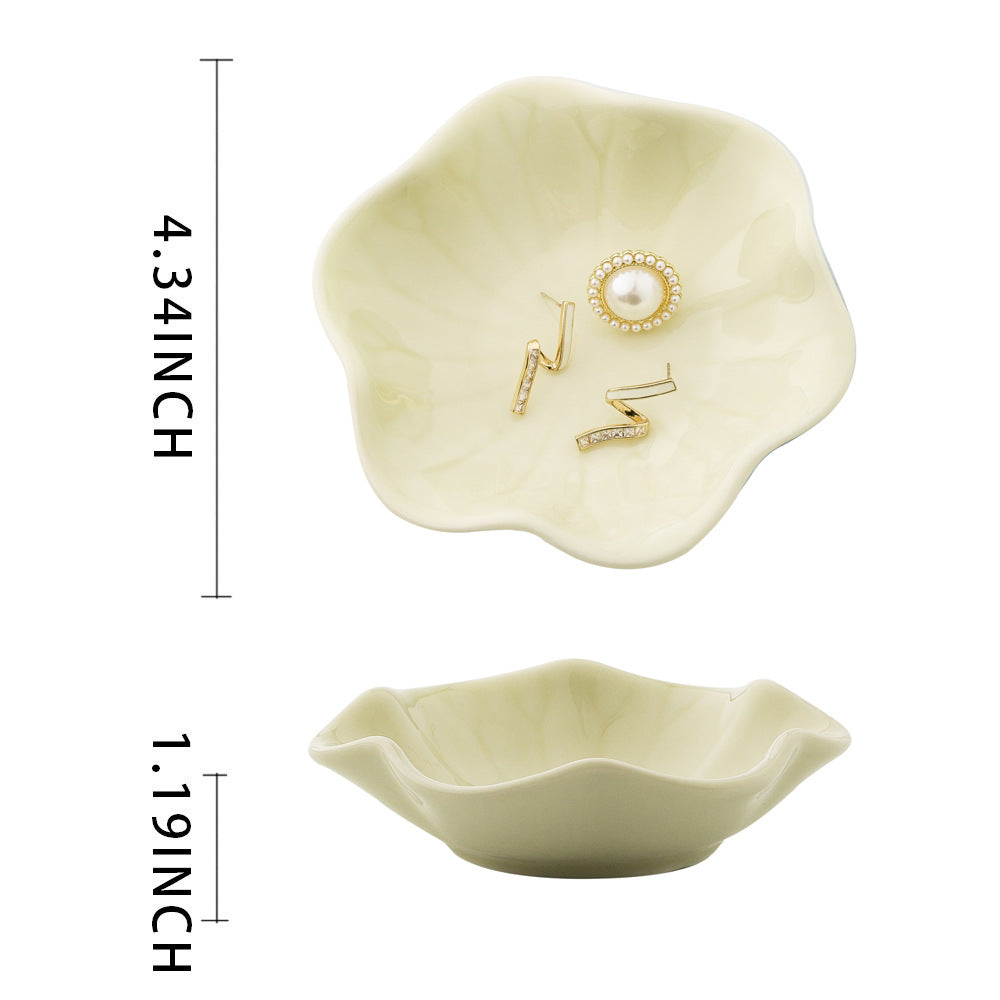 Ceramic Flower Jewelry Dish – Wavy Petal Trinket Tray Decorative Vanity Storage