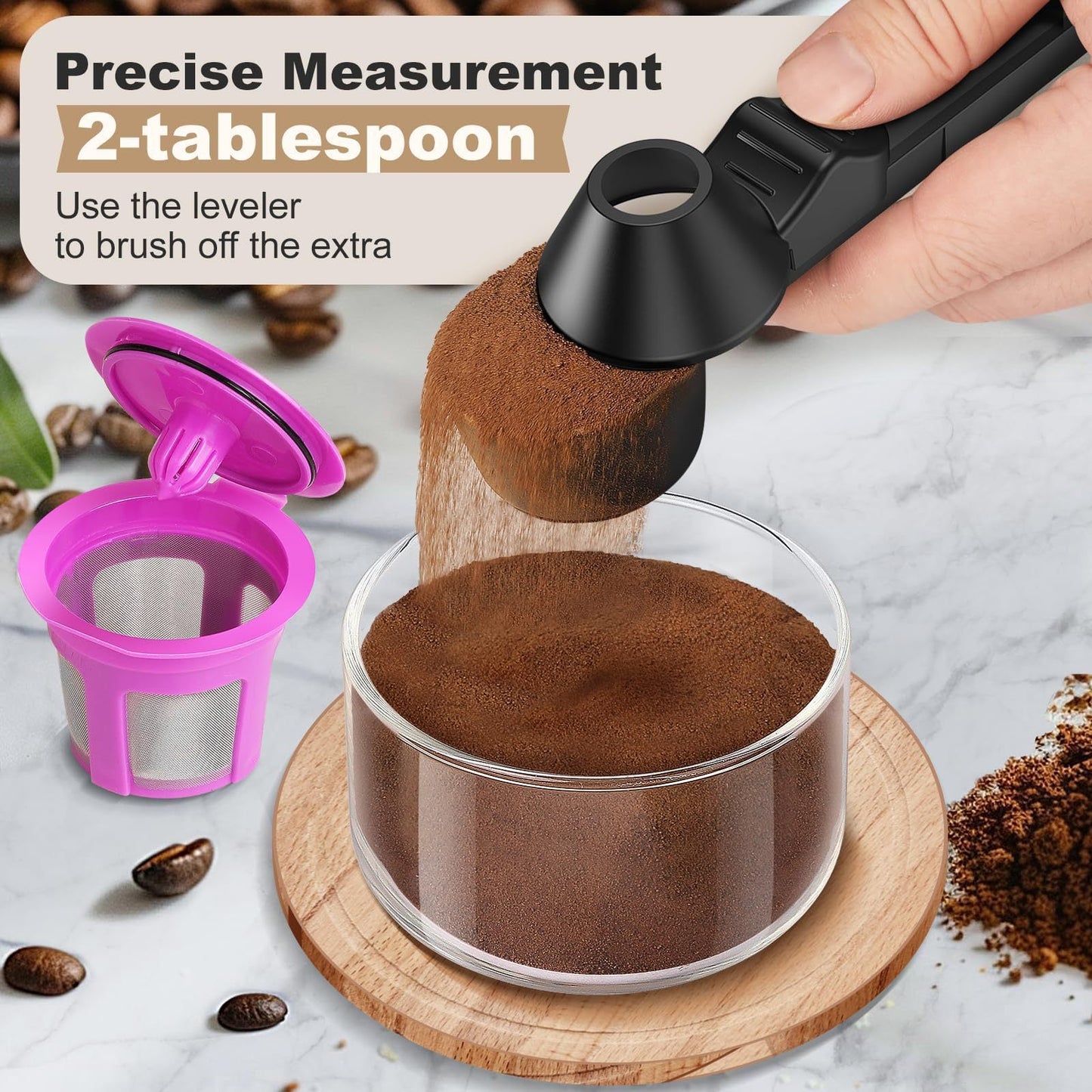 3‑in‑1 Coffee Scoop – Multi‑Function Plastic Measuring Spoon with Funnel & Coffee Leveler for Ground Coffee