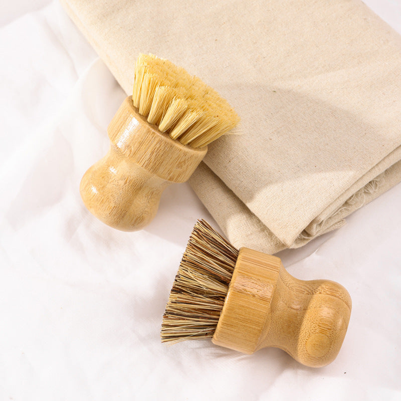Bamboo Pot Brush Set of 3, Boar Bristle, Sisal and Coconut Fiber Kitchen Scrub Brushes for Pots, Pans and Dishes, Boxed Cleaning Set