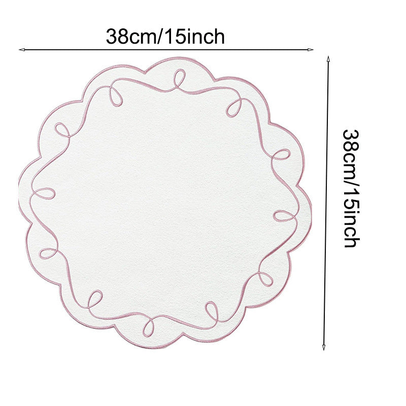 Embroidered Round Placemat – Scalloped Fabric Table Mat