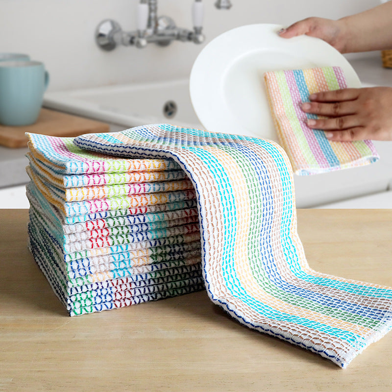 Striped Cotton Dish Cloths, 4-Pack Kitchen Towel Set