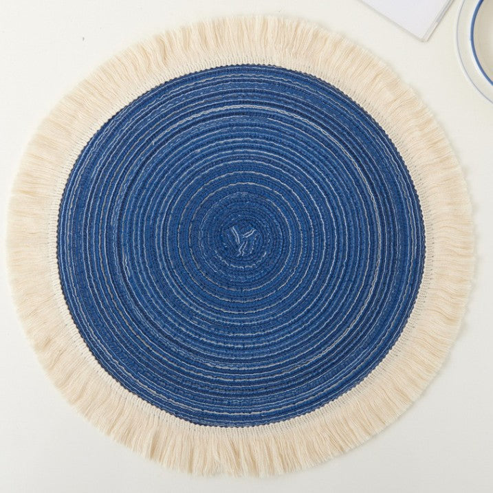 Round Cotton Tassel Placemat, Farmhouse Dining Table Mat