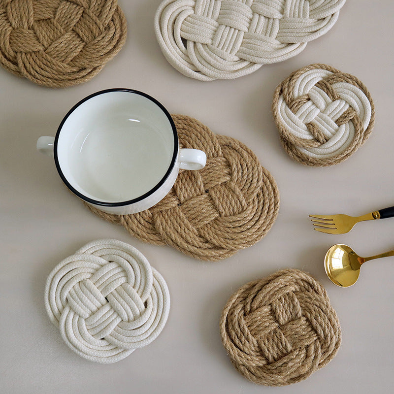 Handwoven Round Trivet, Cotton Linen Heat Resistant Table Mat & Coaster