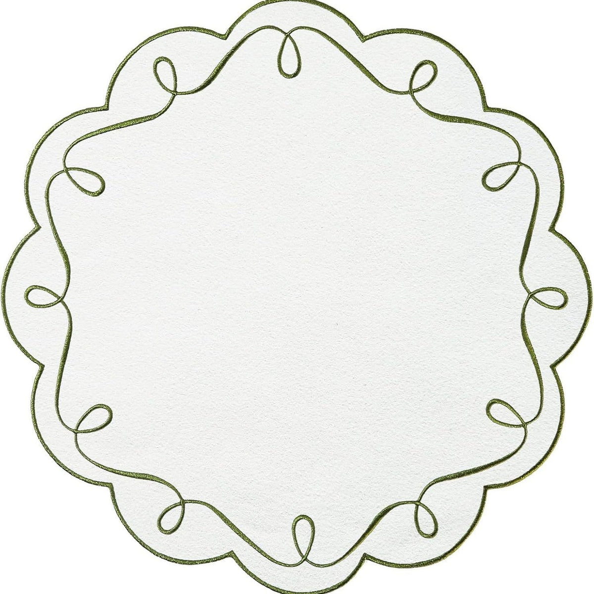 Embroidered Round Placemat – Scalloped Fabric Table Mat