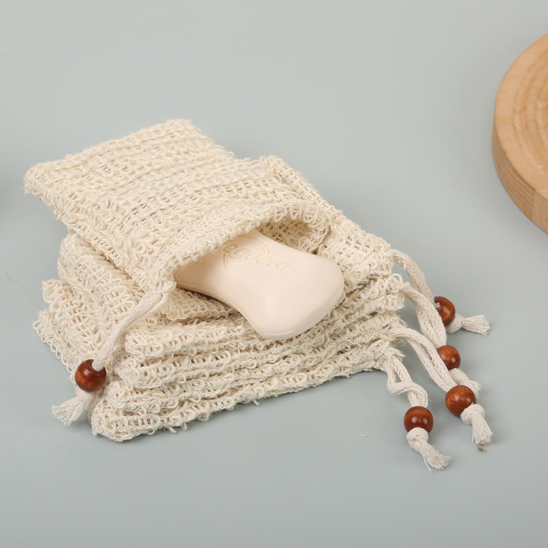 Cotton Linen Soap Saver Pouch, 2-in-1 Shower Foaming Net & Storage Bag