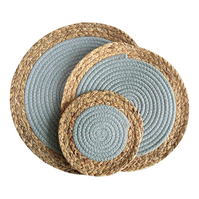 Handwoven Seagrass & Cotton Rope Trivet, Round Heat Resistant Pot Holder, Table Mat & Coaster