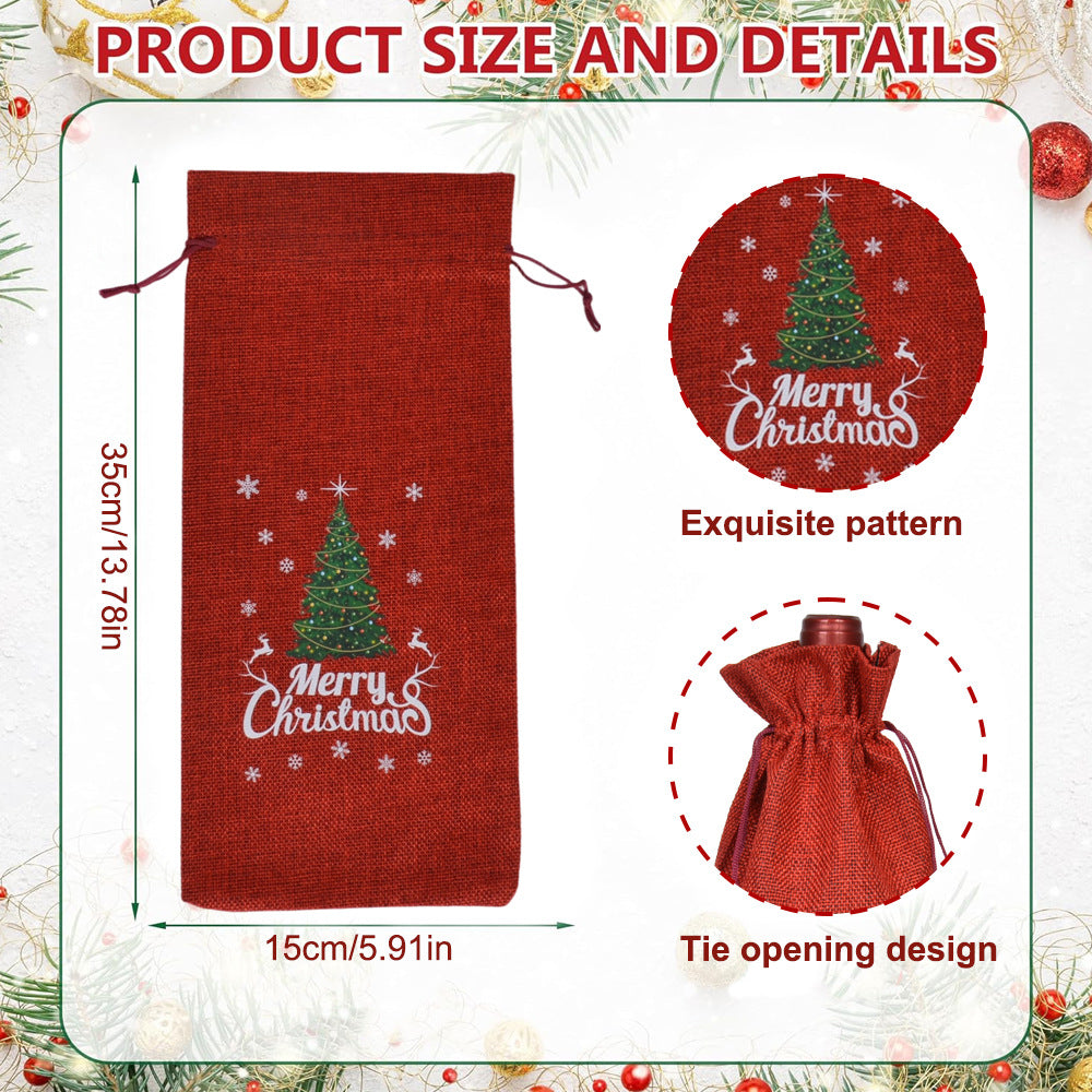 Christmas Wine Gift Bag – Drawstring Bottle Gift Sack for Wine & Champagne