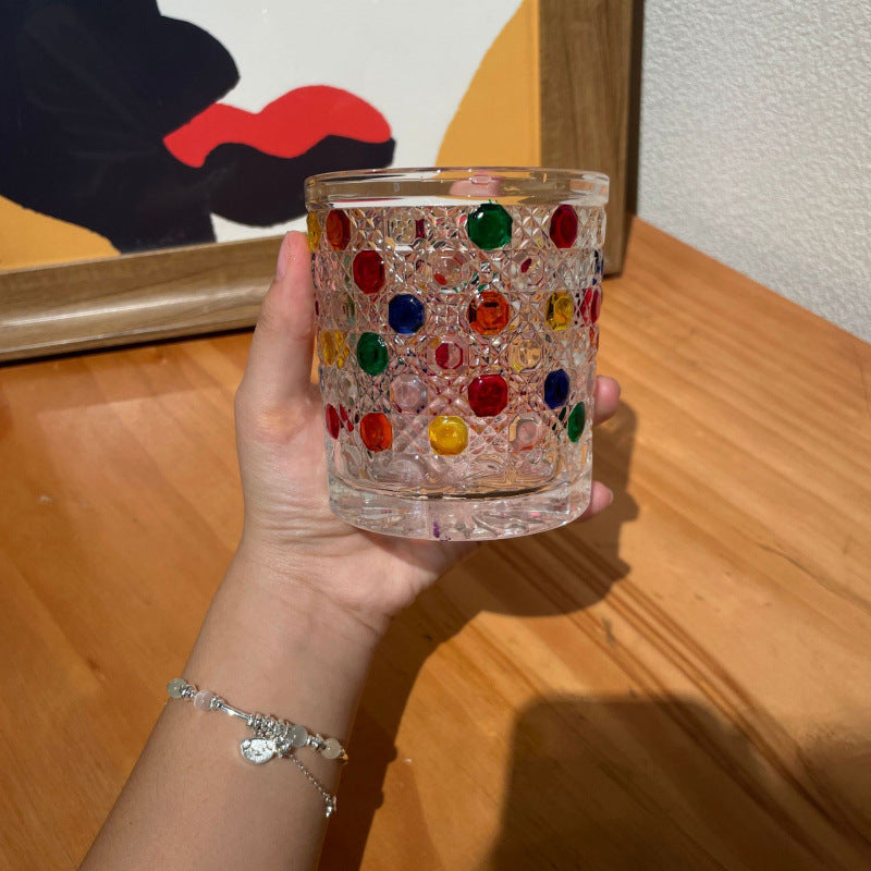 Vintage Embossed Glass Tumbler – Bohemian Dot Pattern Whiskey & Juice Glass