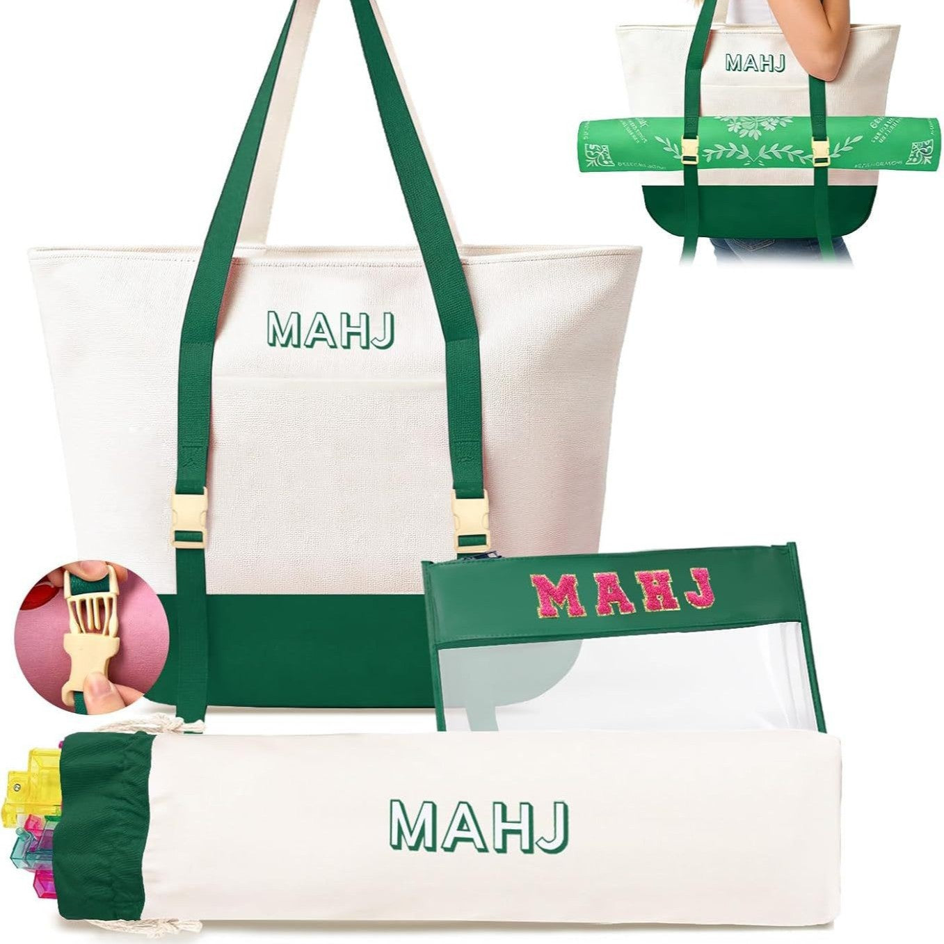 Large Capacity Mahjong Storage Bag Set – 3-Piece Canvas Carry Tote with Handle & Shoulder Strap
