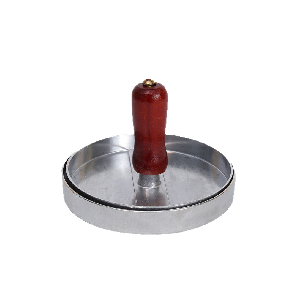 Hamburger Patty Press – Round Metal Burger Mold with Wooden Handle for Homemade Beef Patties, BBQ, Grill, Restaurant & Kitchen Use