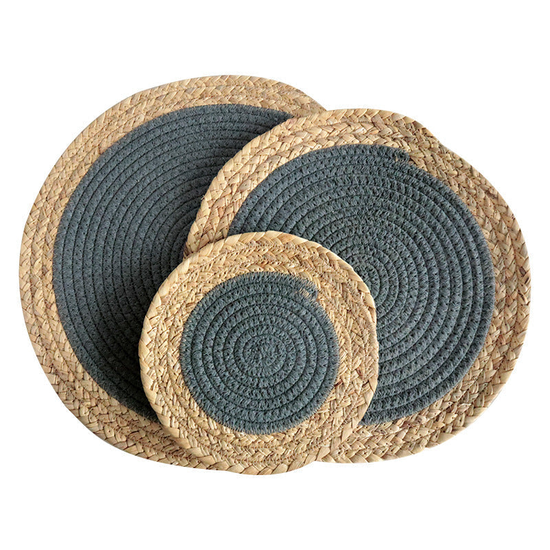 Handwoven Seagrass & Cotton Rope Trivet, Round Heat Resistant Pot Holder, Table Mat & Coaster