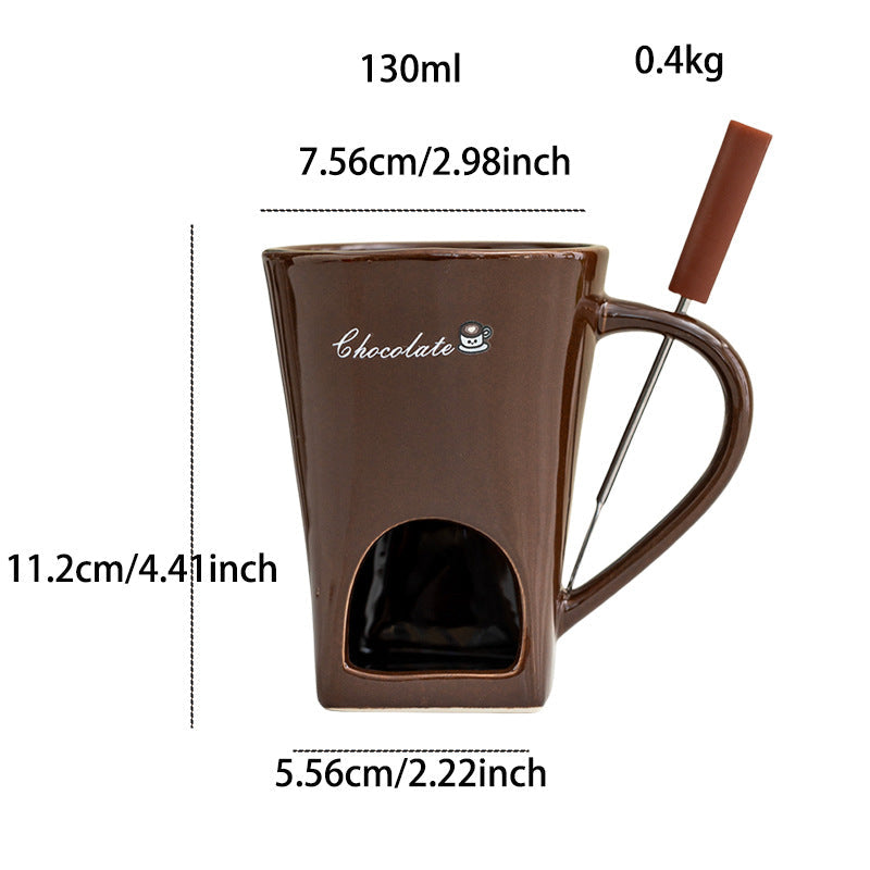 Ceramic Chocolate Fondue Mug Set – Mini Cheese & Dessert Melting Cup with Tea Light Warmer and Fork, 3 Colors