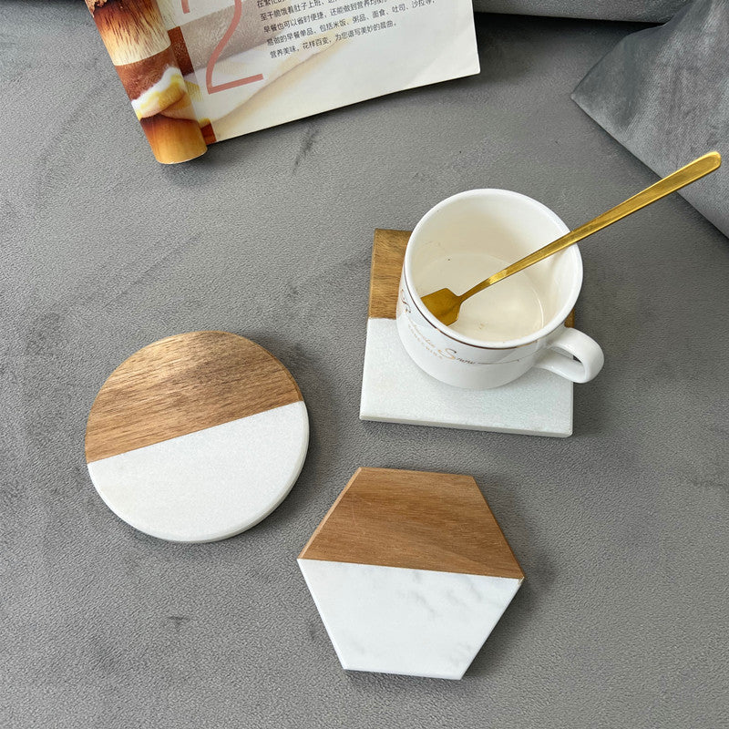 Marble & Wood Coaster – Heat-Resistant Drink Coaster
