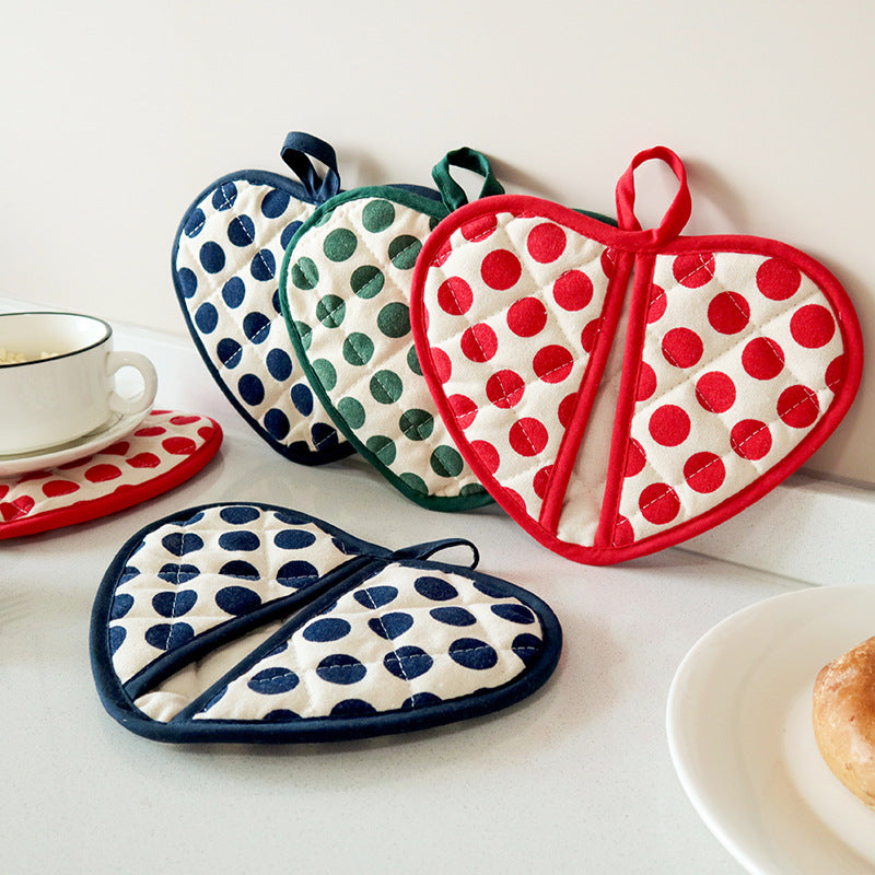 Thick Heart-Shaped Heat Resistant Pot Holder, Double-Layer Cotton Insulated Oven Mitt