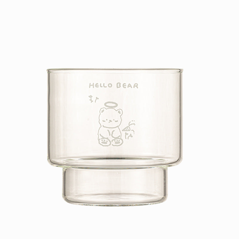 400ml Glass Tumbler – Clear Raised Base Drinking Cup with Cute Bear Design