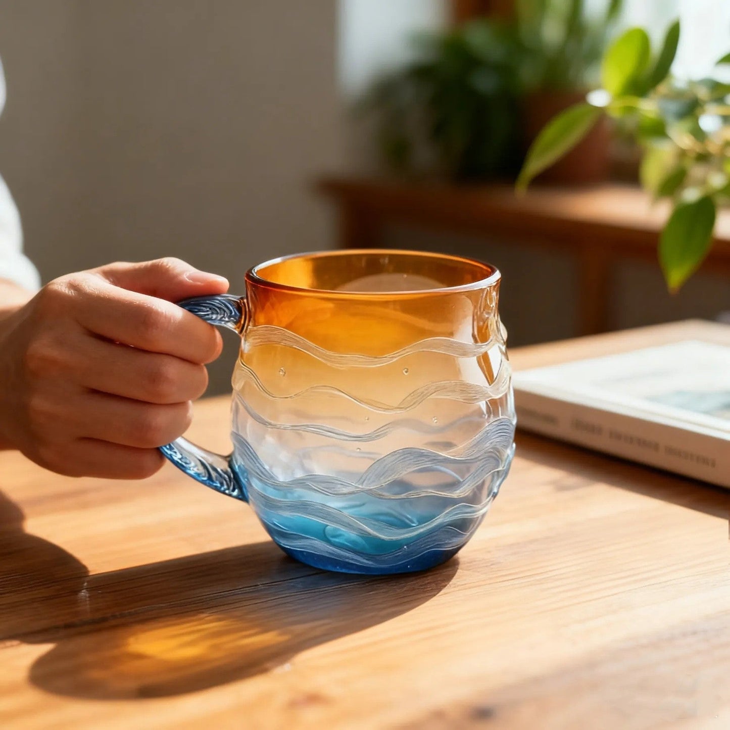 Sea Glass Sunset Mug – Borosilicate Glass Cup for Hot & Cold Drinks