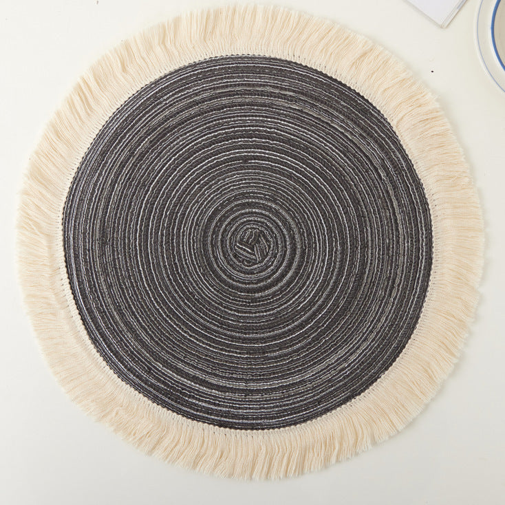 Round Cotton Tassel Placemat, Farmhouse Dining Table Mat
