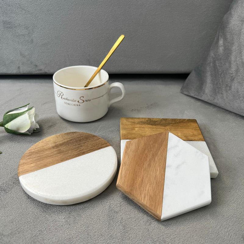 Marble & Wood Coaster – Heat-Resistant Drink Coaster