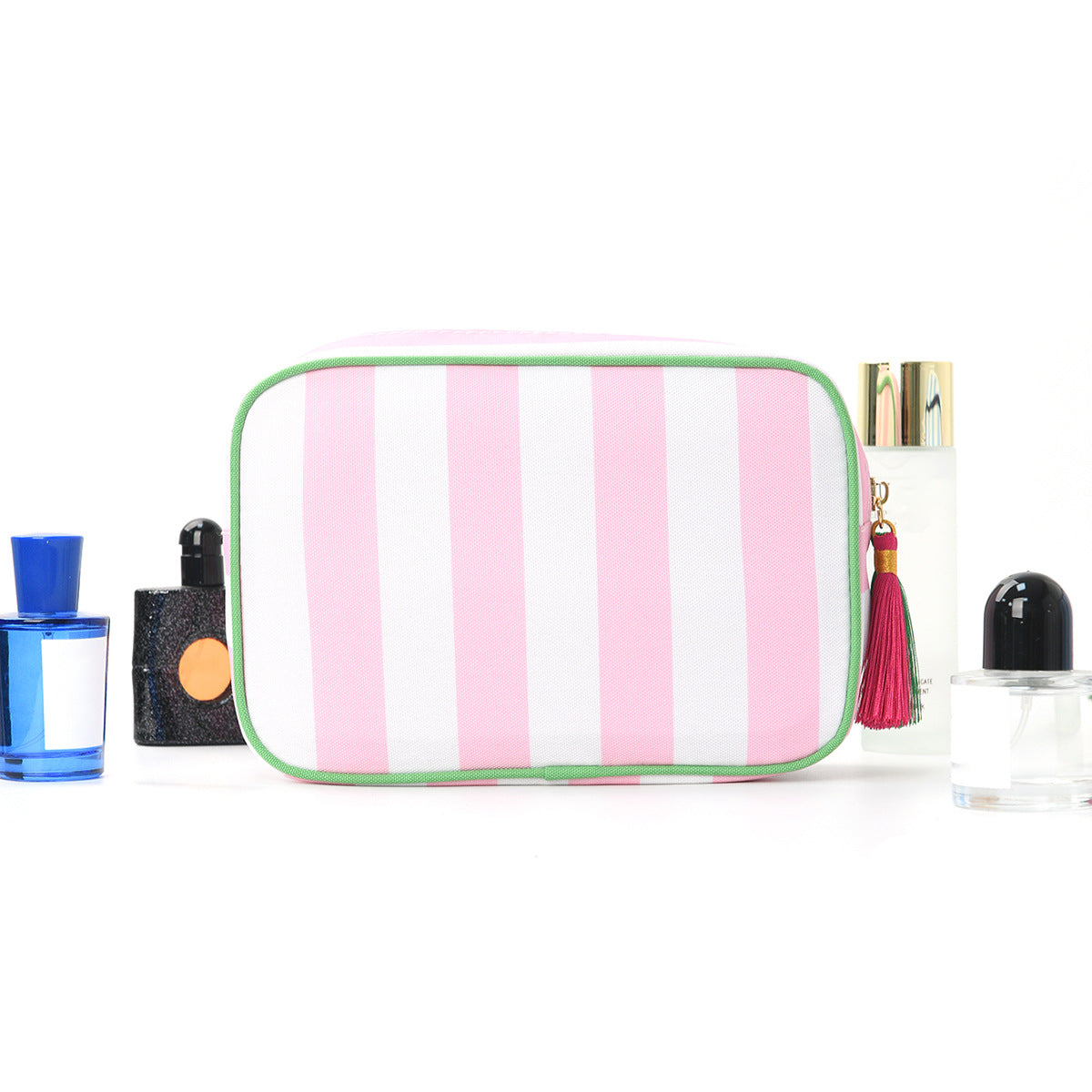 Striped Tassel Cosmetic Bag – Waterproof Travel Toiletry Organizer