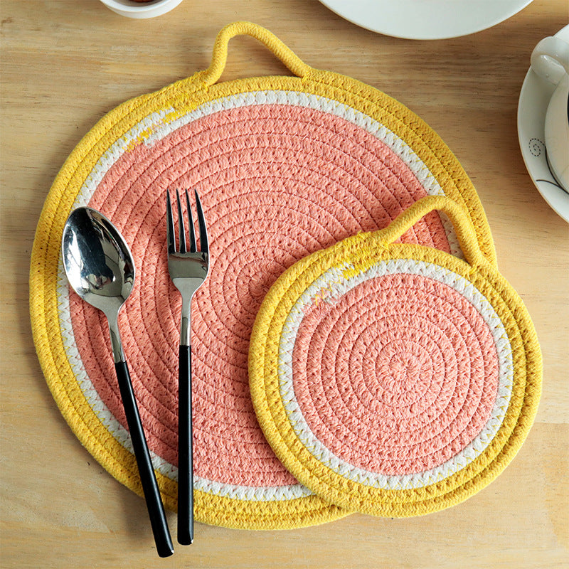 Fruit-Themed Cotton Rope Trivet, Round Heat Resistant Placemat, Coaster & Hanging Pot Holder