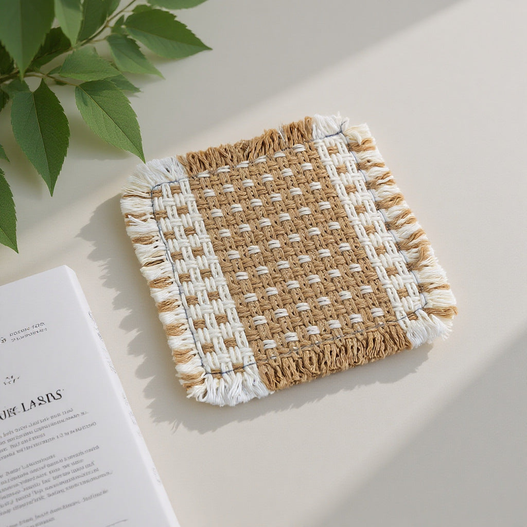 Handwoven Rattan Coaster, 4-Inch Square Woven Drink Mat