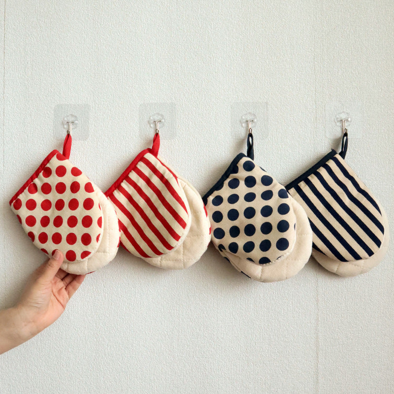 Cotton Mini Oven Mitt – 18 × 14 cm Striped and Polka Dot Heat-Resistant Pot Holder with Hanging Loop