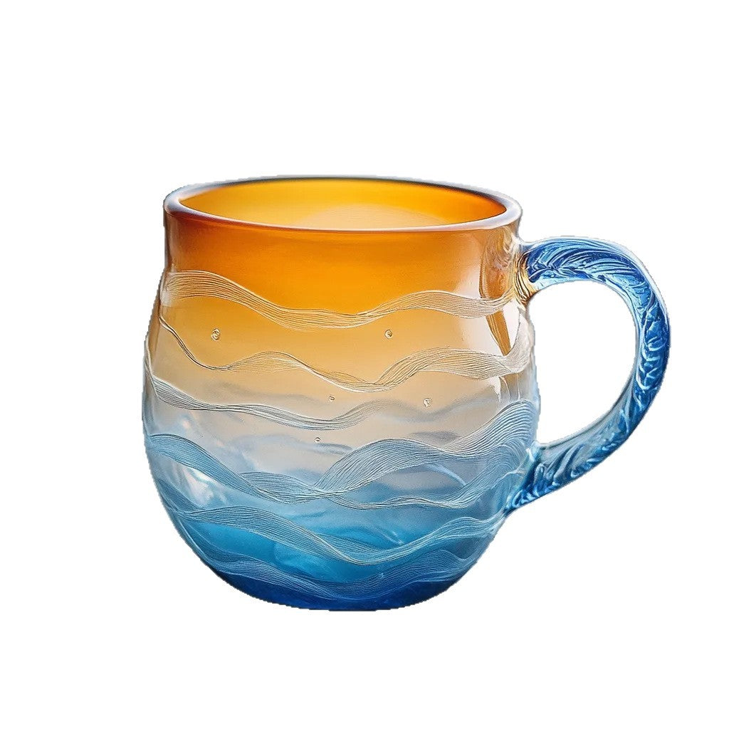 Sea Glass Sunset Mug – Borosilicate Glass Cup for Hot & Cold Drinks
