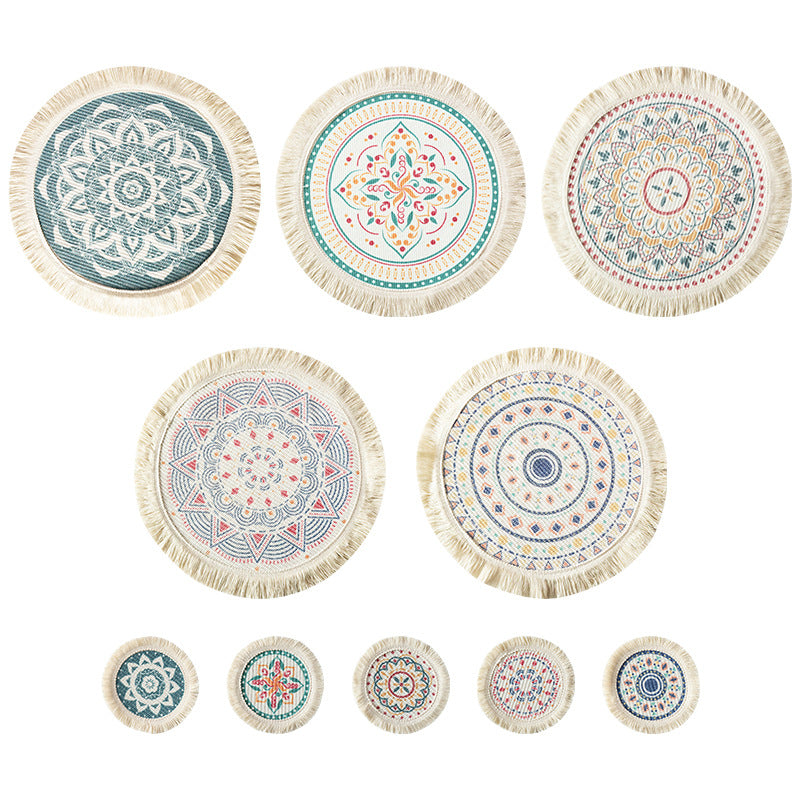 Printed Boho Placemat, Mandala Tassel Table Mat for Kitchen Decor