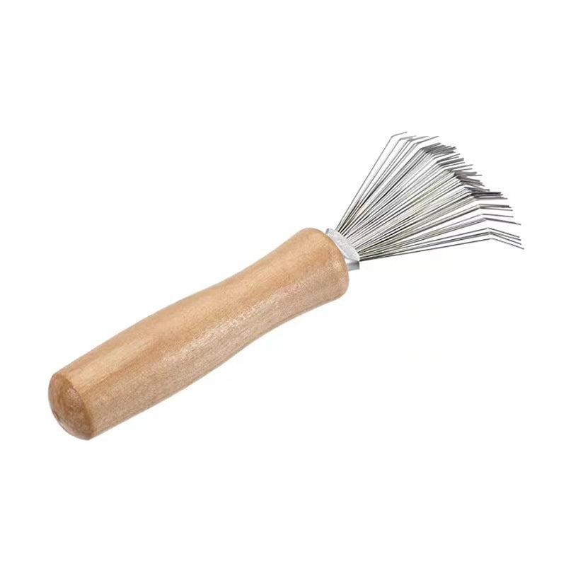 Wooden Handle Hairbrush Cleaning Rake – Metal Claw Comb Cleaner for Removing Hair and Lint