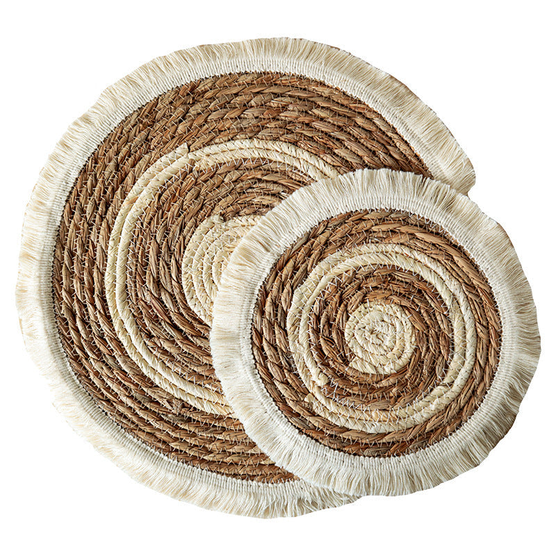 Woven Seagrass Trivet with Tassels, Round Heat Resistant Placemat & Plate Mat
