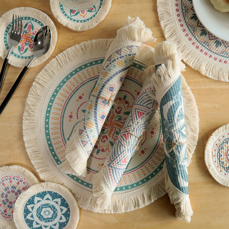 Printed Boho Placemat, Mandala Tassel Table Mat for Kitchen Decor
