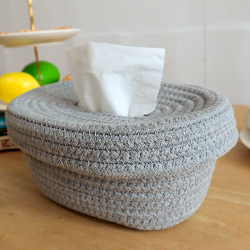 Woven Cotton Rope Tissue Box, Nordic Desktop Storage Basket