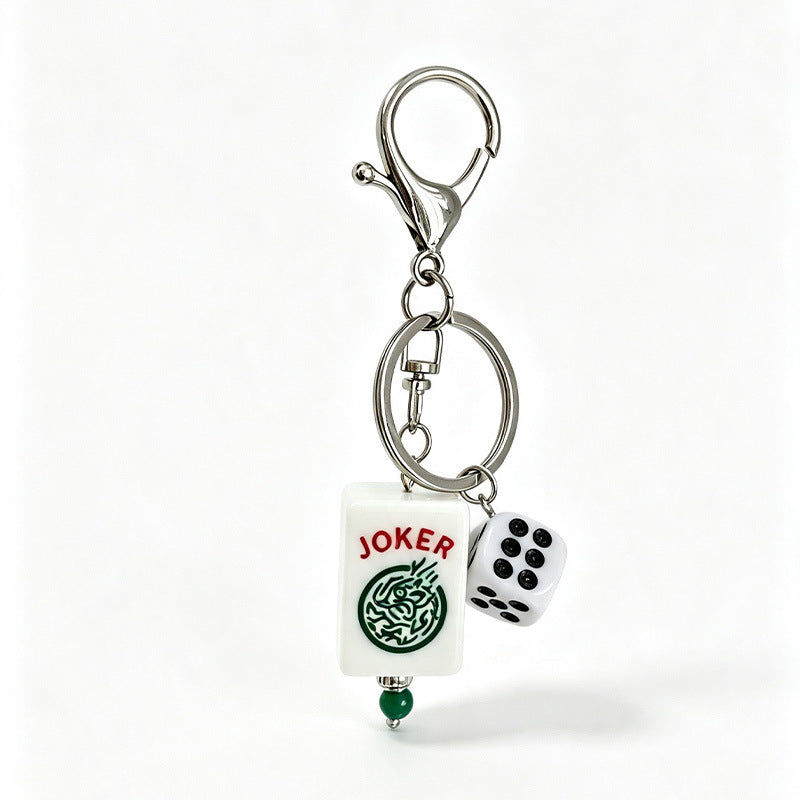 Mahjong Joker Tile and Dice Resin Keychain – Game Lover Bag Charm