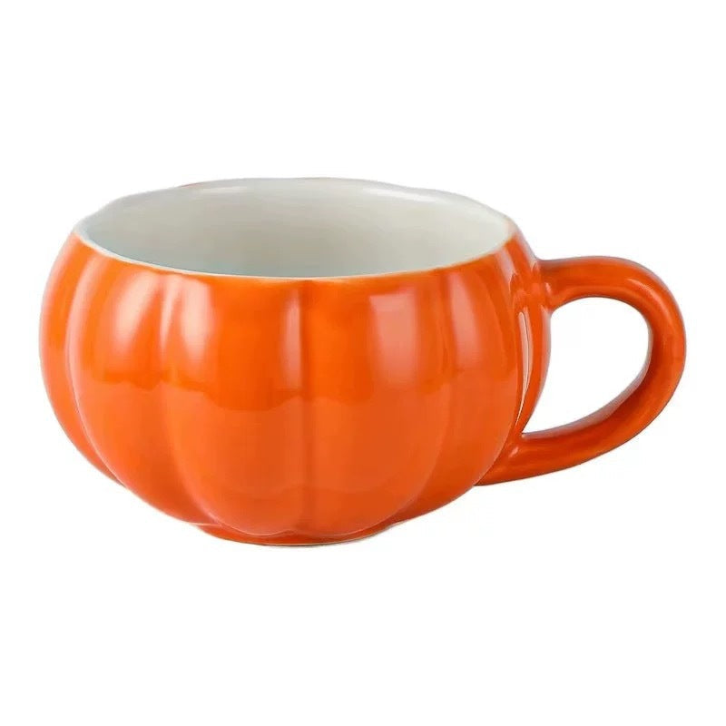 Halloween Pumpkin Ceramic Mug with Lid, 300 Ml Orange Coffee Cup, Fall Drinkware and Autumn Home Décor