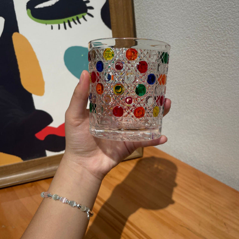 Vintage Embossed Glass Tumbler – Bohemian Dot Pattern Whiskey & Juice Glass