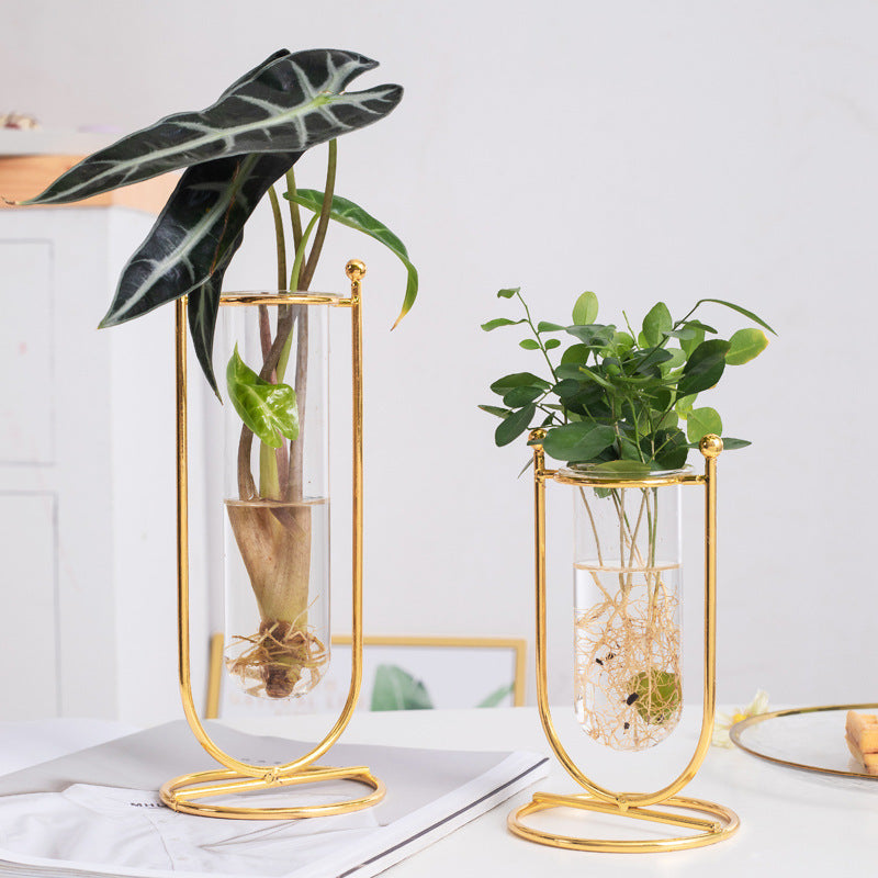 Gold Metal Test Tube Vase with Stand – Large and Small Hydroponic Flower Display