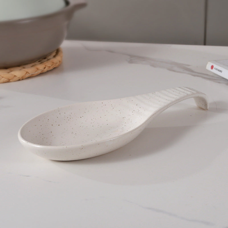 Ceramic Spoon Rest – Speckled Pottery Spoon Holder for Kitchen Countertop & Cooking Utensils